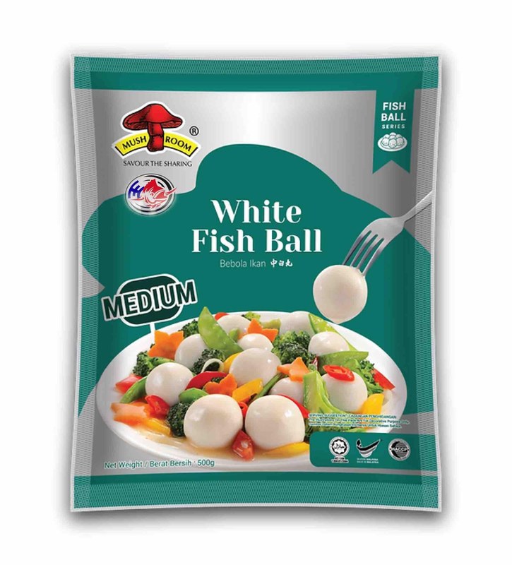 MUSHROOM QL MEDIUM WHITE FISHBALL- 500GM中白丸###