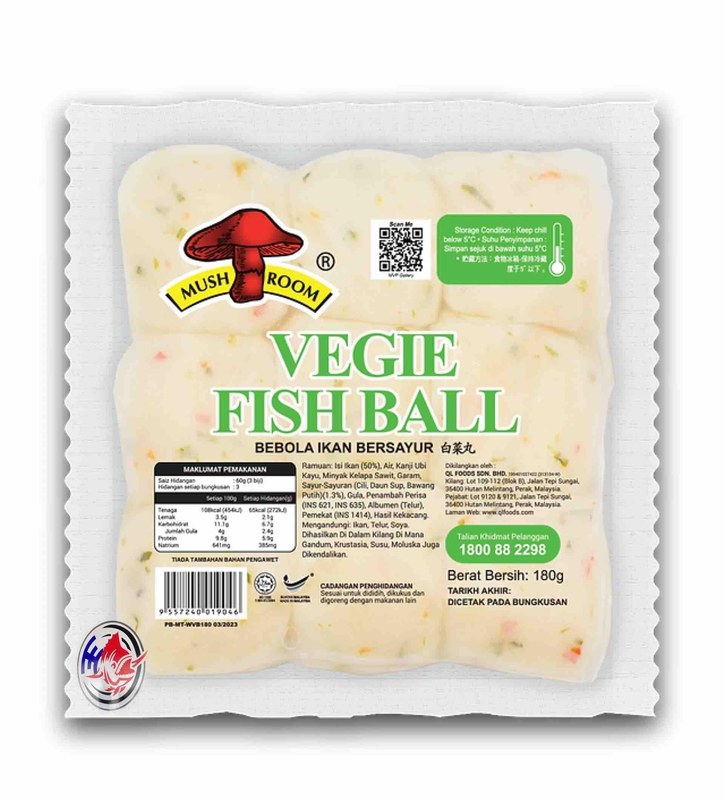 MUSHROOM MT WHITE VEGIE FISH BALL白菜丸(180G)WVB180^